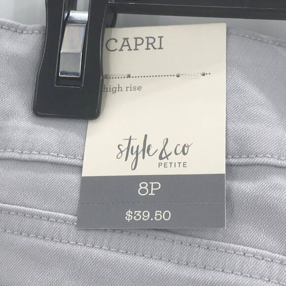 Style & Co Stretch High Rise Cuff Capri Pants Misty Harbor Gray 8P Petite - Picture 3 of 3